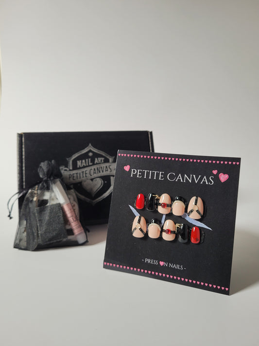 Whip-Me press-on set on display card with Petite Canvas gift box and application kit
